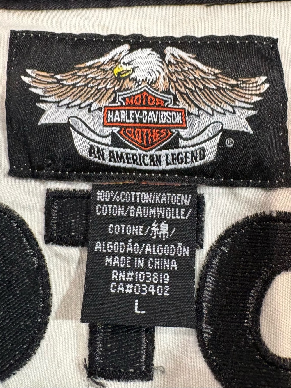 Harley-Davidson Men’s Black/ White 1903 Motorcycles Embroidered/ Patches SZ L - Picture 4 of 10